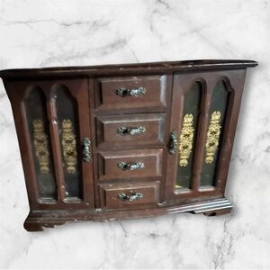 Vintage Wooden Cabinet with Glass Doors